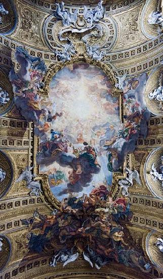 The Worship of the Holy Name of Jesus, with Gianlorenzo Bernini, on the ceiling of the nave of the Church of the Jesus in Rome., Giovanni Battista Gaulli Called Baccicio
